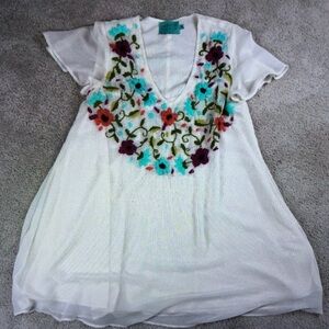 Floral Embroidered White Top